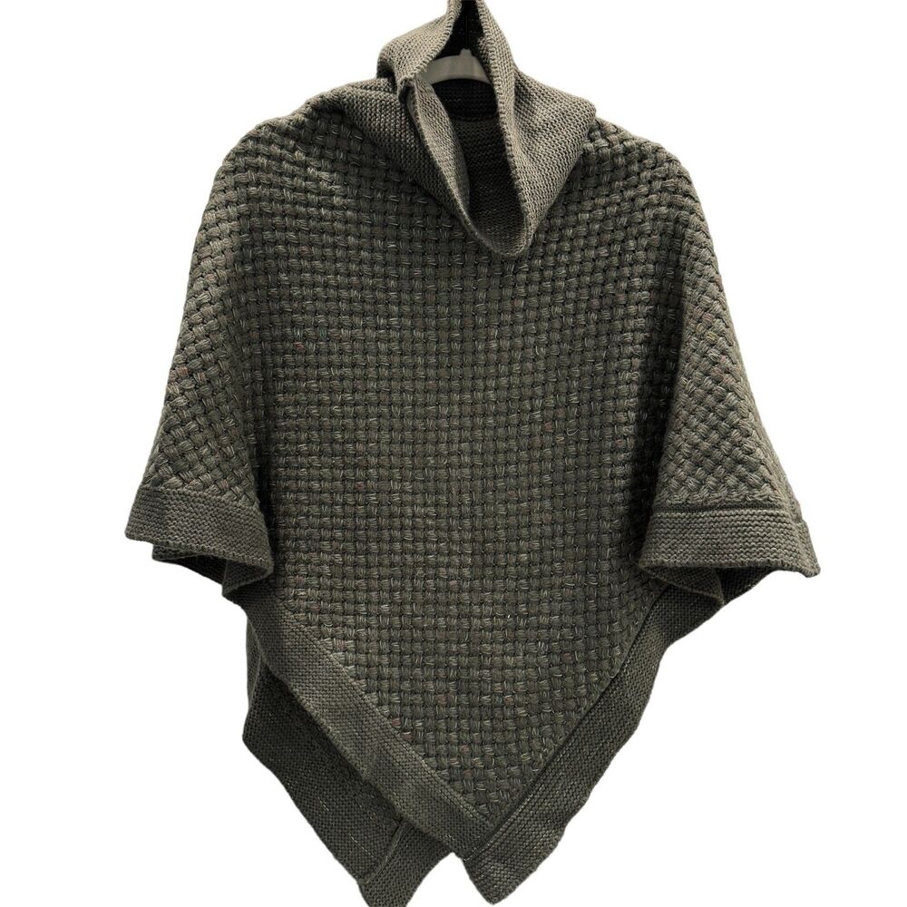 Steve Madden Gray Multi Cowl Neck Waffle Weave Poncho Comfortable Warm Sweater